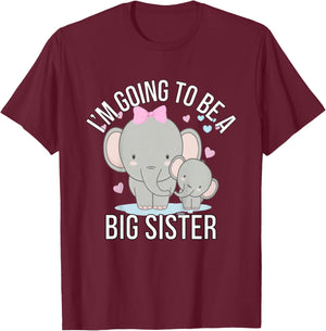 I'm Going To Be A Big Sister Elephant Gender Reveal 2025 T-Shirt - T-Shirt | Maroon