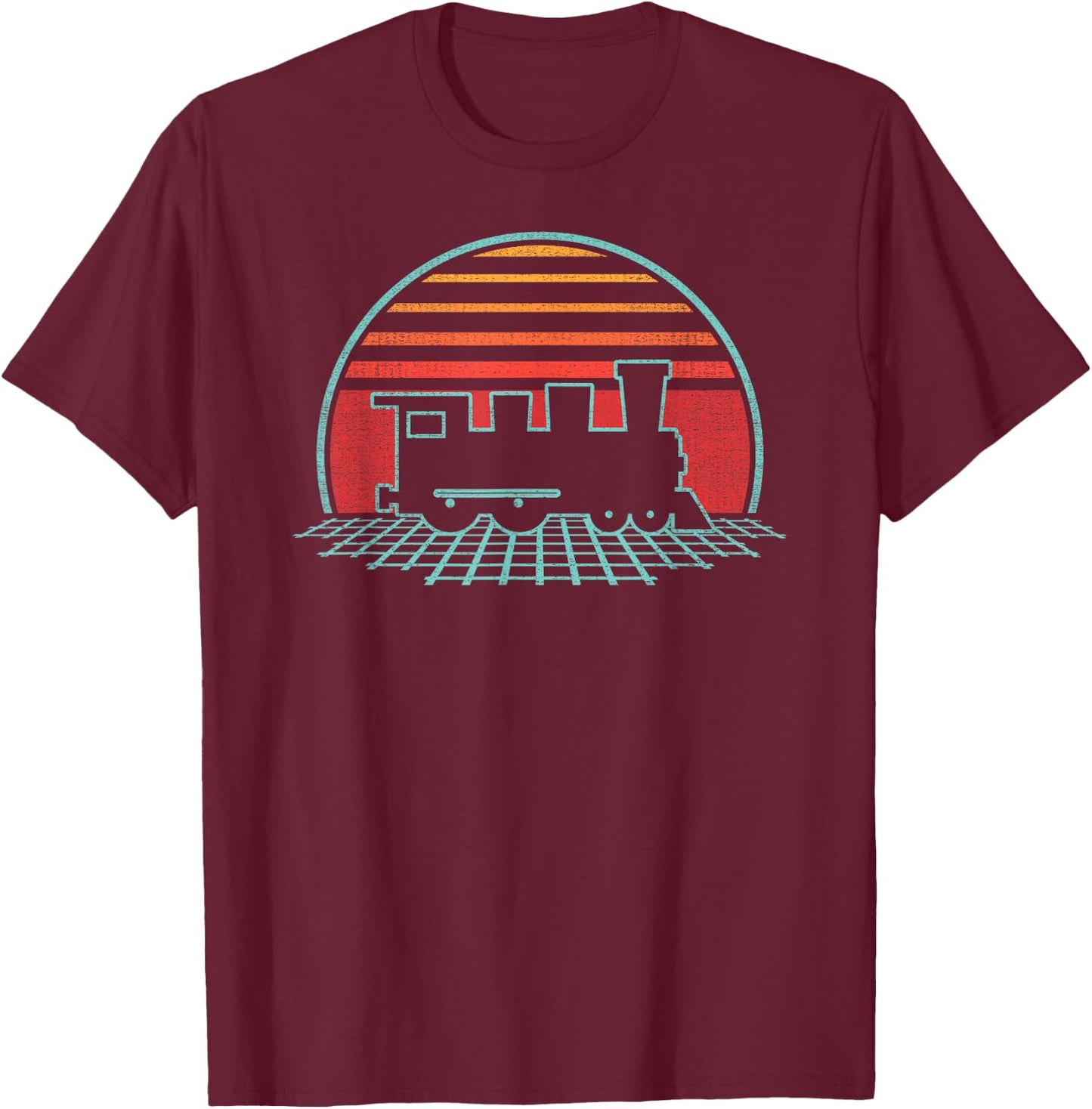 Train Driver Retro Vintage 80s Style Railroad Lover Gift T-Shirt - T-Shirt | Maroon