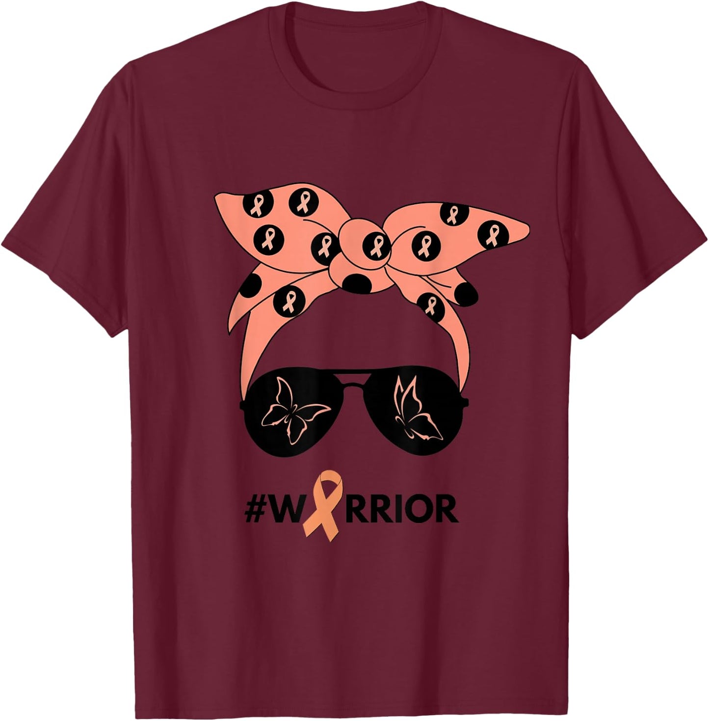Peach Ribbon Uterine Endometrial Cancer Warrior Bandana T-Shirt - T-Shirt | Maroon