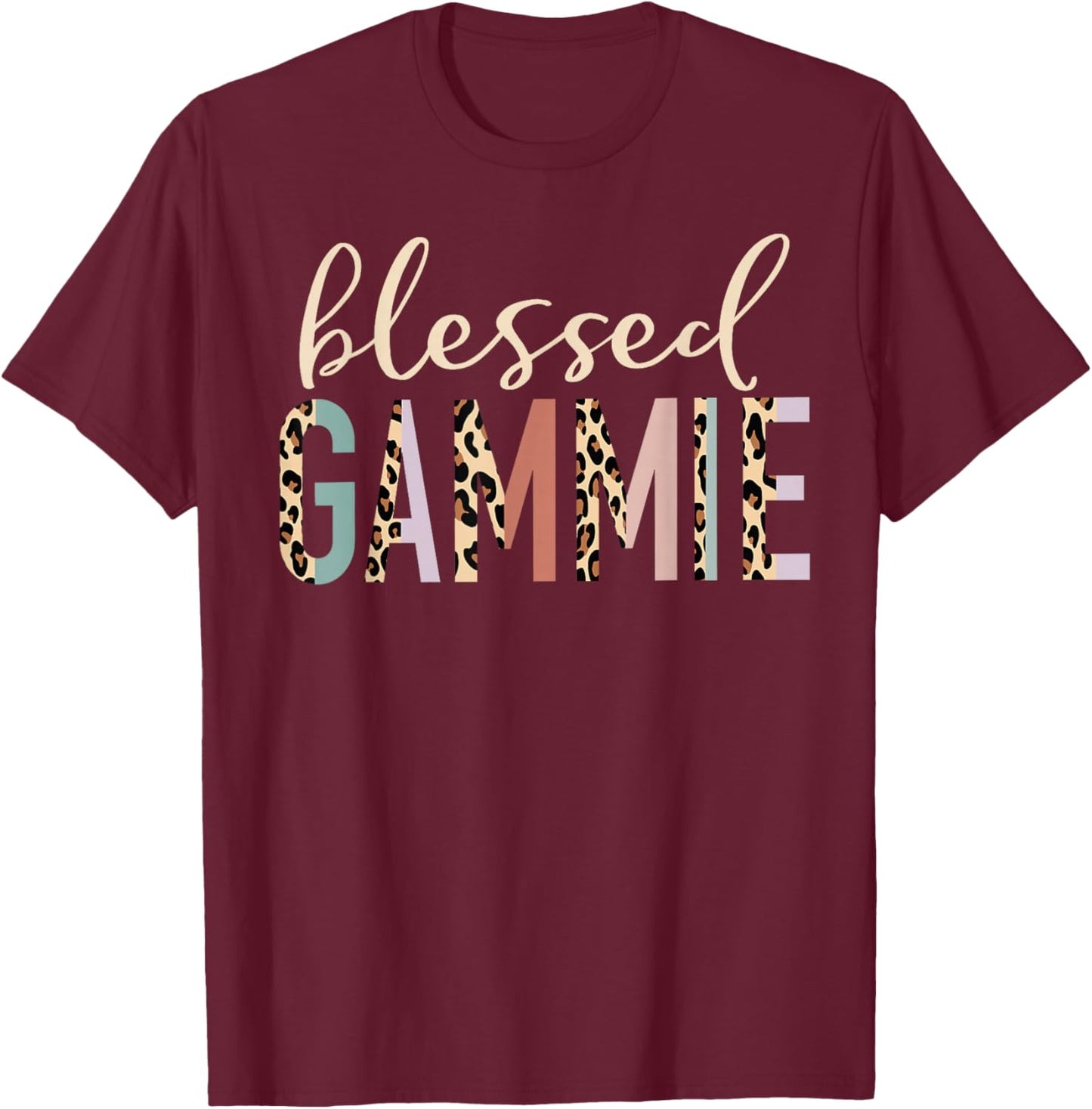 Blessed Gammie Cute Leopard Print T-Shirt - T-Shirt | Maroon