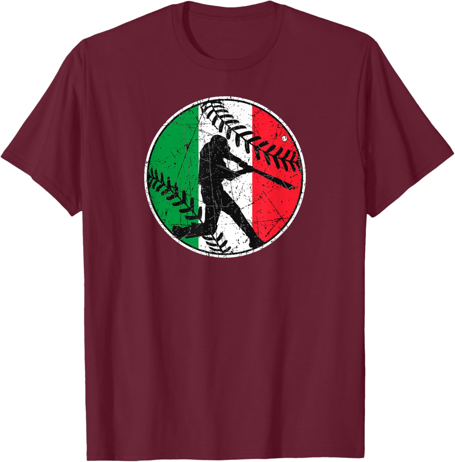 Italian Flag Baseball Hitter Italy Flag T-Shirt - T-Shirt | Maroon