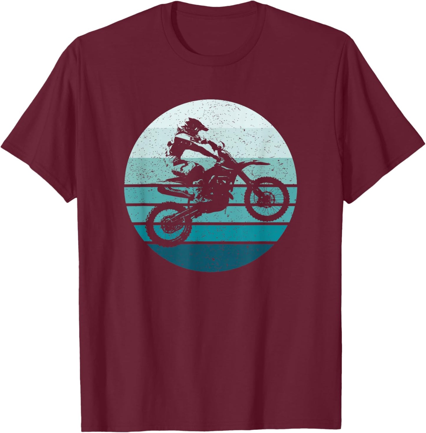 Motocross, Vintage, Dirt Bike Rider, Sunset Background T-Shirt - T-Shirt | Maroon