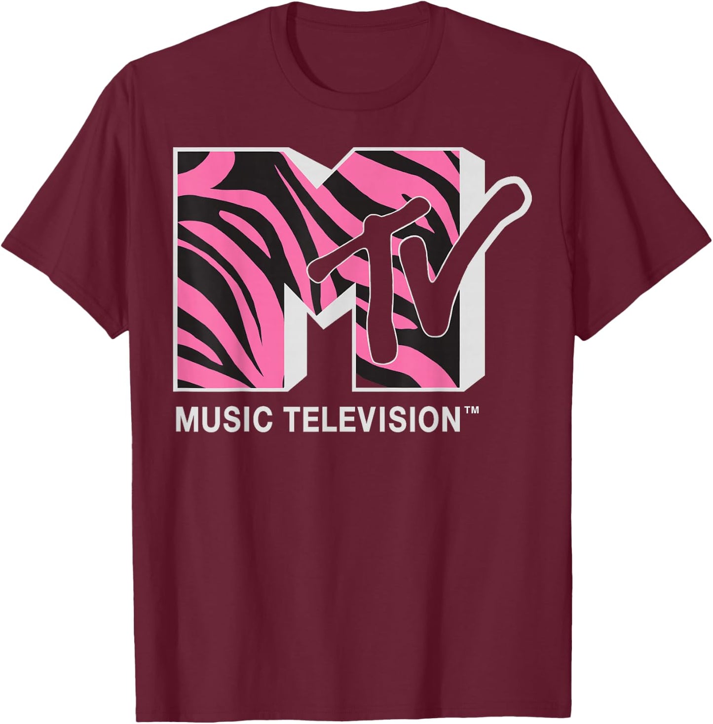 MTV Pink and Black Zebra Logo Graphic T-Shirt - T-Shirt | Maroon