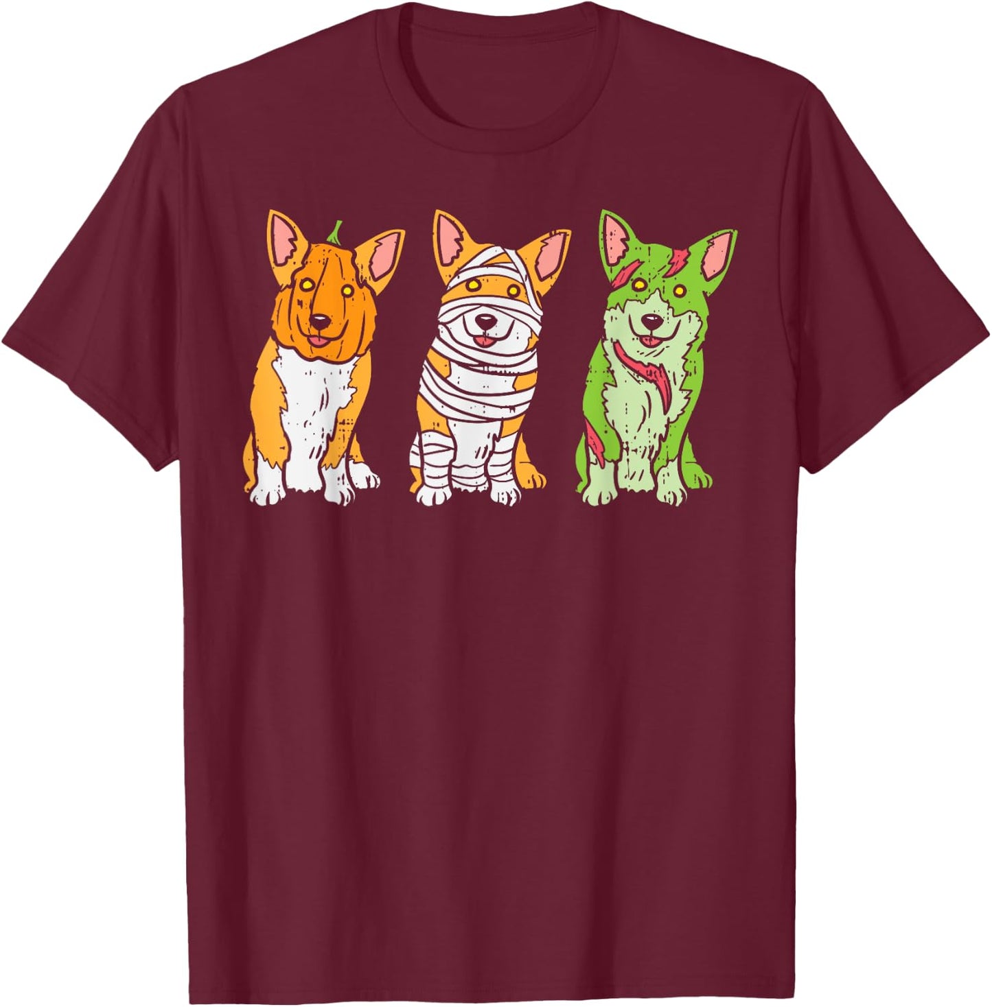 Pumpkin Mummy Zombie Welsh Corgi Dog Cute Halloween Pet Gift T-Shirt - T-Shirt | Maroon