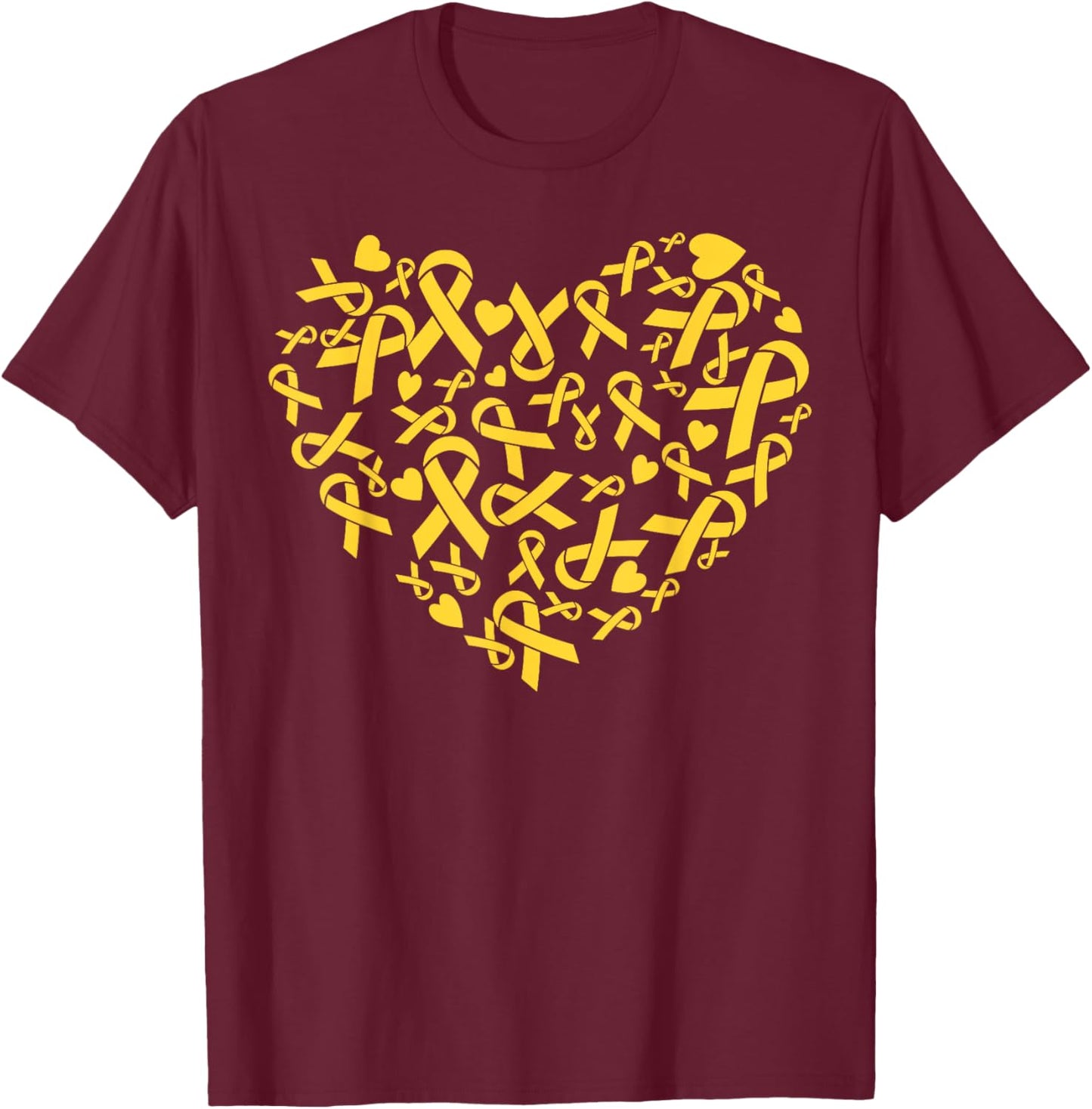 Endometriosis Awareness Month Heart Yellow Ribbon Support T-Shirt - T-Shirt | Maroon
