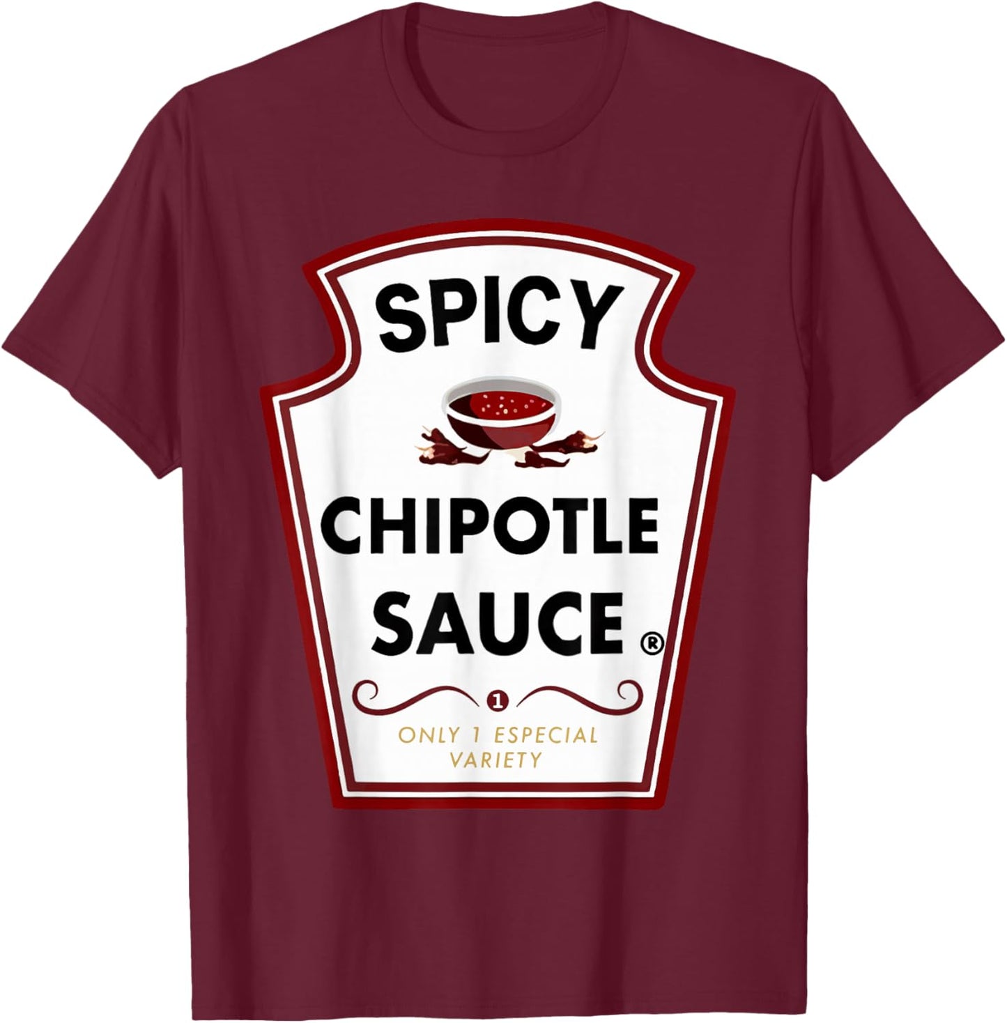 Cute Group Condiments Halloween Costume Spicy Chipotle Sauce T-Shirt - T-Shirt | Maroon