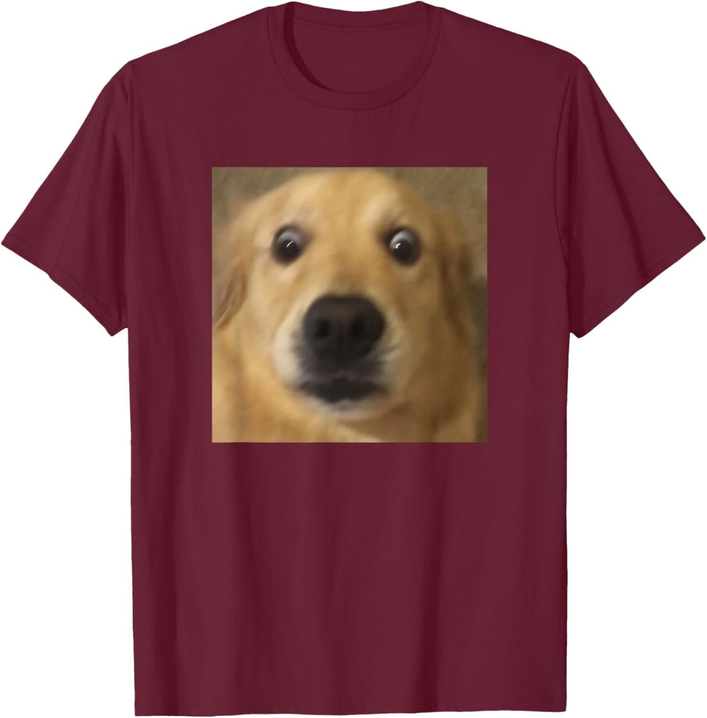 Funny Surprised Golden Retriever Face Blur Meme T-Shirt - T-Shirt | Maroon