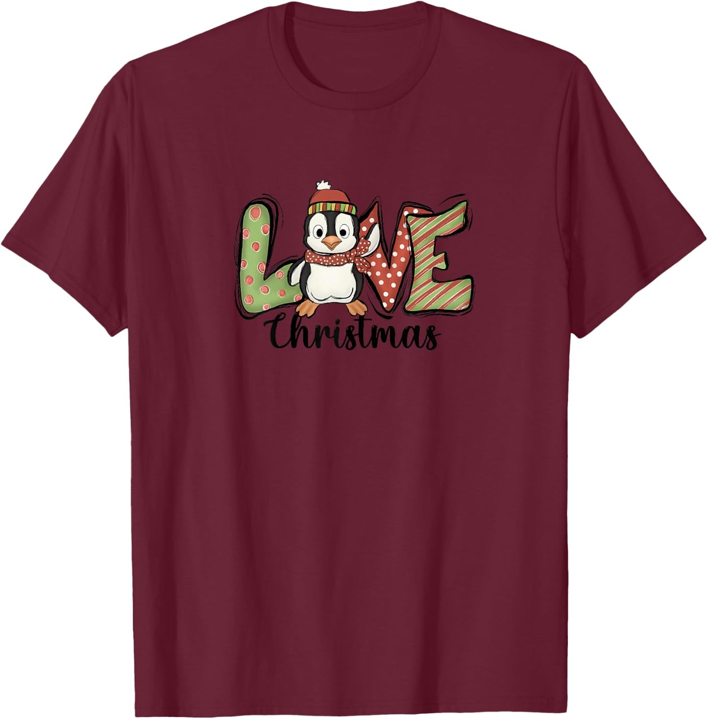 Christmas Penguin LOVE Xmas for Kids, Women, Penguin Lovers T-Shirt - T-Shirt | Maroon