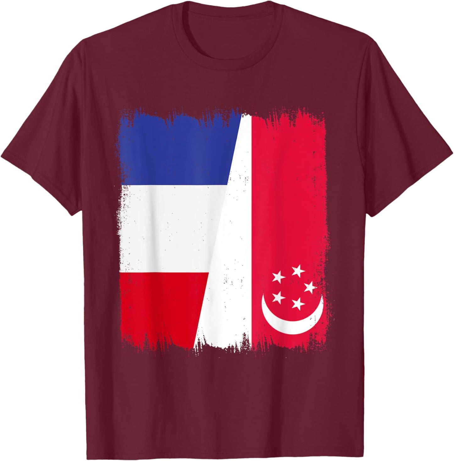France Republic of Singapore Flag Singaporean French T-Shirt - T-Shirt | Maroon