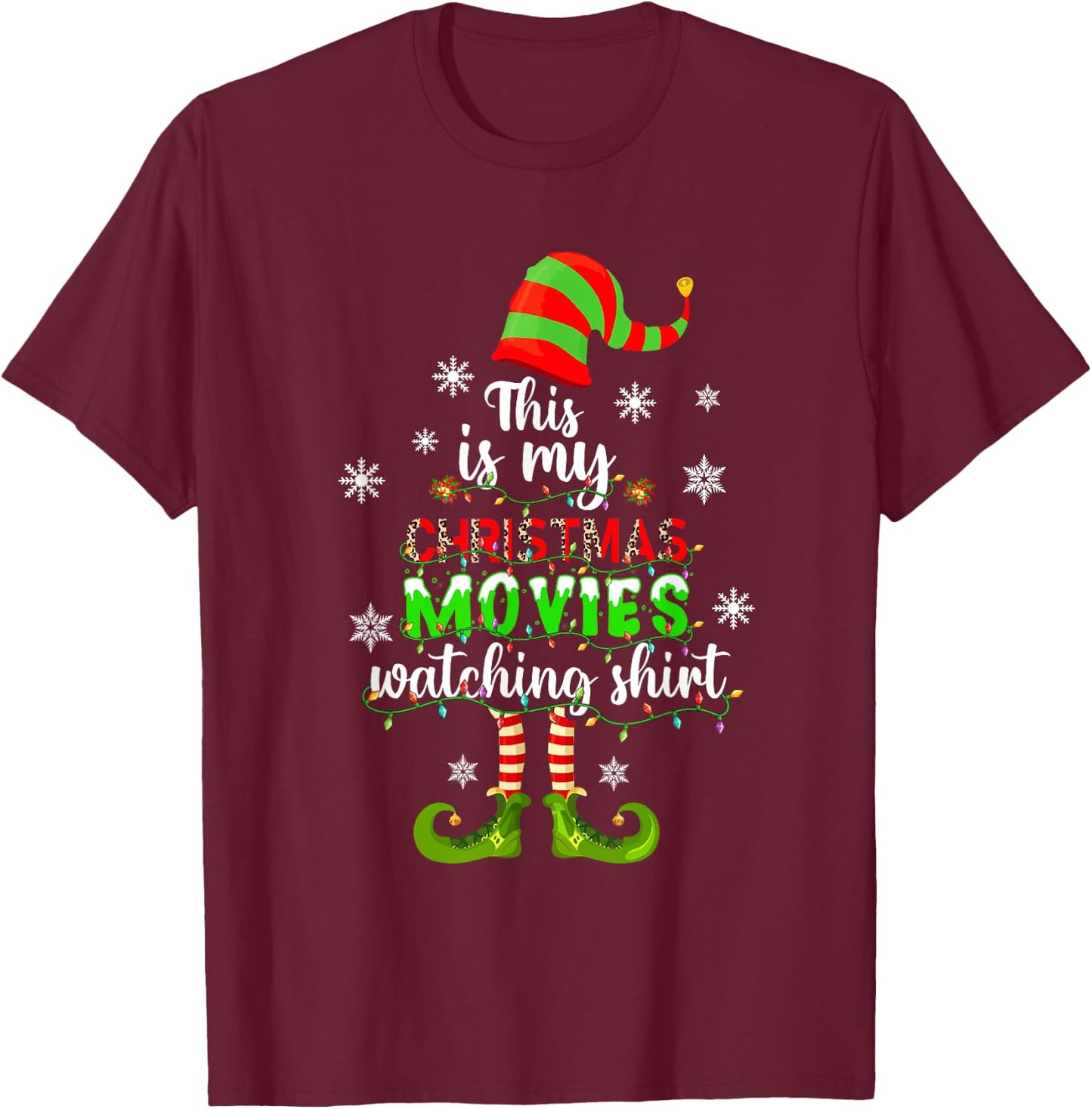 This Is My Christmas Movies Watching Shirt Xmas Elf Ornament T-Shirt - T-Shirt | Maroon