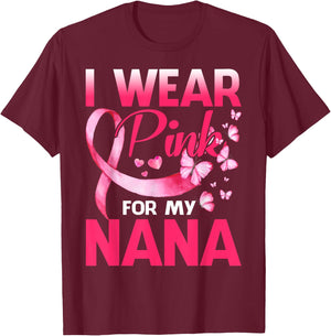 I Wear Pink For My Nana Breast Cancer Awareness Butterfly T-Shirt - T-Shirt | Maroon