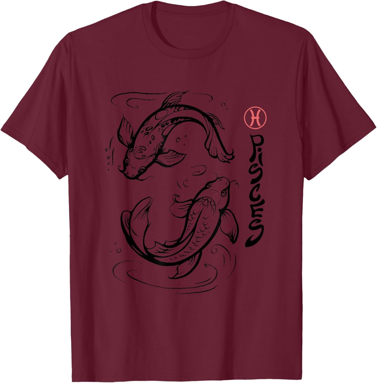 Zodiac Pisces Astrology Star Sign Graphic Japanese Koi Fish T-Shirt - T-Shirt | Maroon