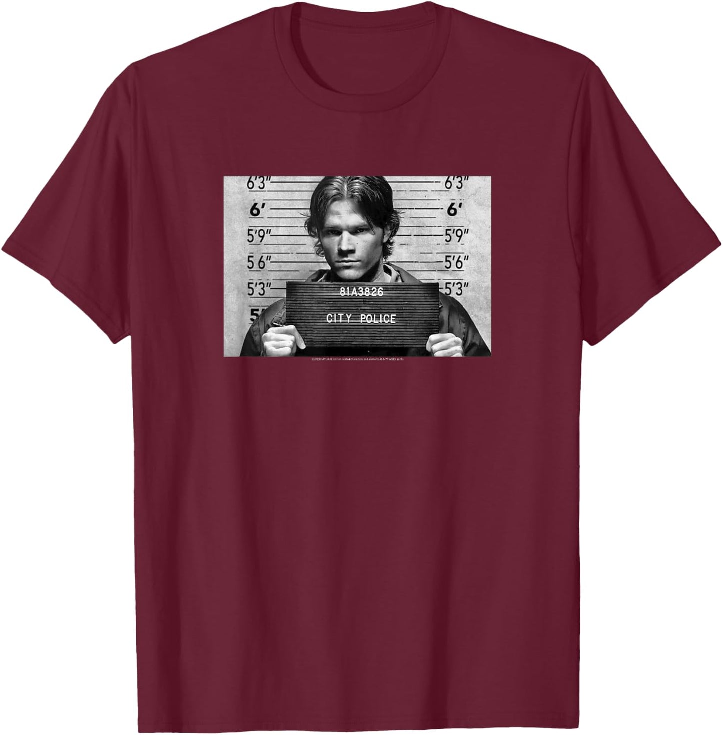 Supernatural Sam Winchester Mugshot T-Shirt - T-Shirt | Maroon