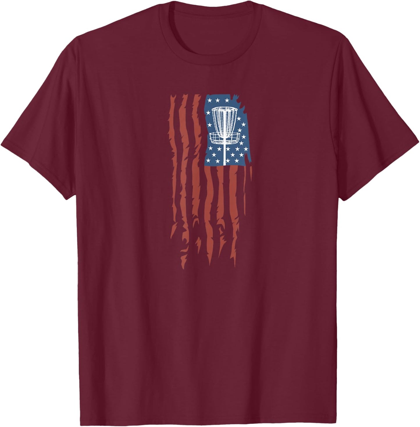 Disc Golf American Flag Retro Frisbee Sports Gift T-Shirt - T-Shirt | Maroon