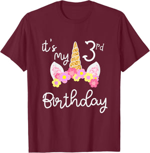 It's My 3 rd Birthday Three Year's Old Unicorn T-Shirt - T-Shirt | Maroon