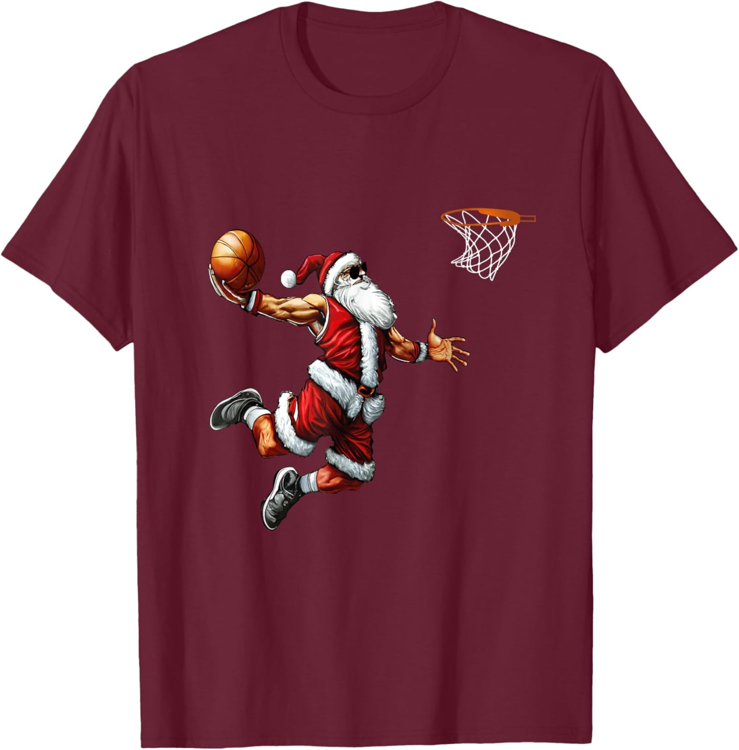Santa Playing Basketball Christmas T-Shirt - T-Shirt | Maroon