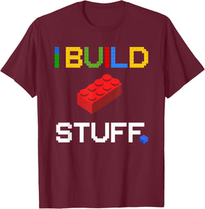 Build Stuff Master Builder Building Blocks Construction Toy T-Shirt - T-Shirt | Maroon