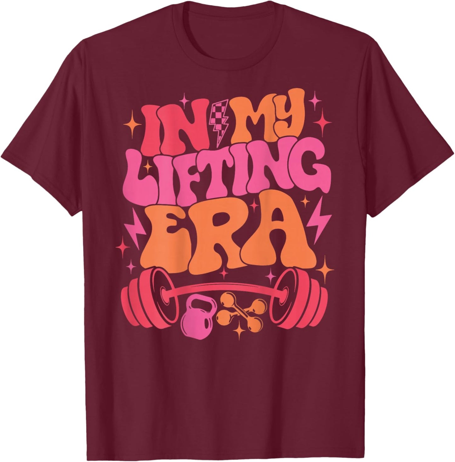 In My Lifting Era Groovy Gym Weight Personal Trainer On Back T-Shirt - T-Shirt | Maroon