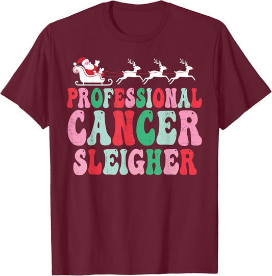 Professional Cancer Sleigher Oncology Christmas Nurse Women T-Shirt - T-Shirt | Maroon