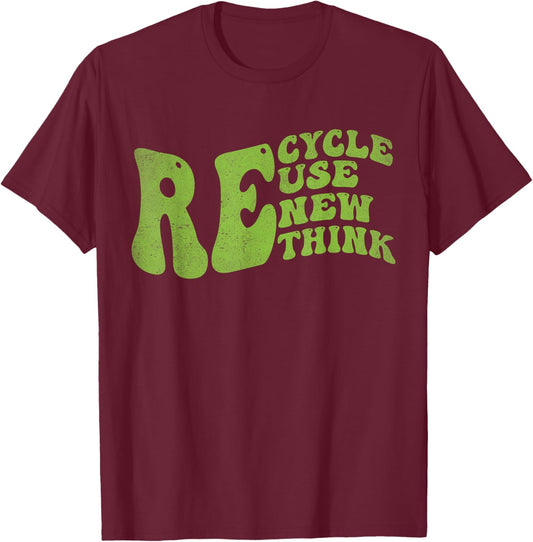 Recycle Reuse Renew Rethink Retro Groovy Earth Day T-Shirt - T-Shirt | Maroon