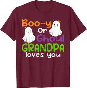 Halloween Booy Or Ghoul Grandpa Gender Reveal baby shower T-Shirt - T-Shirt | Maroon