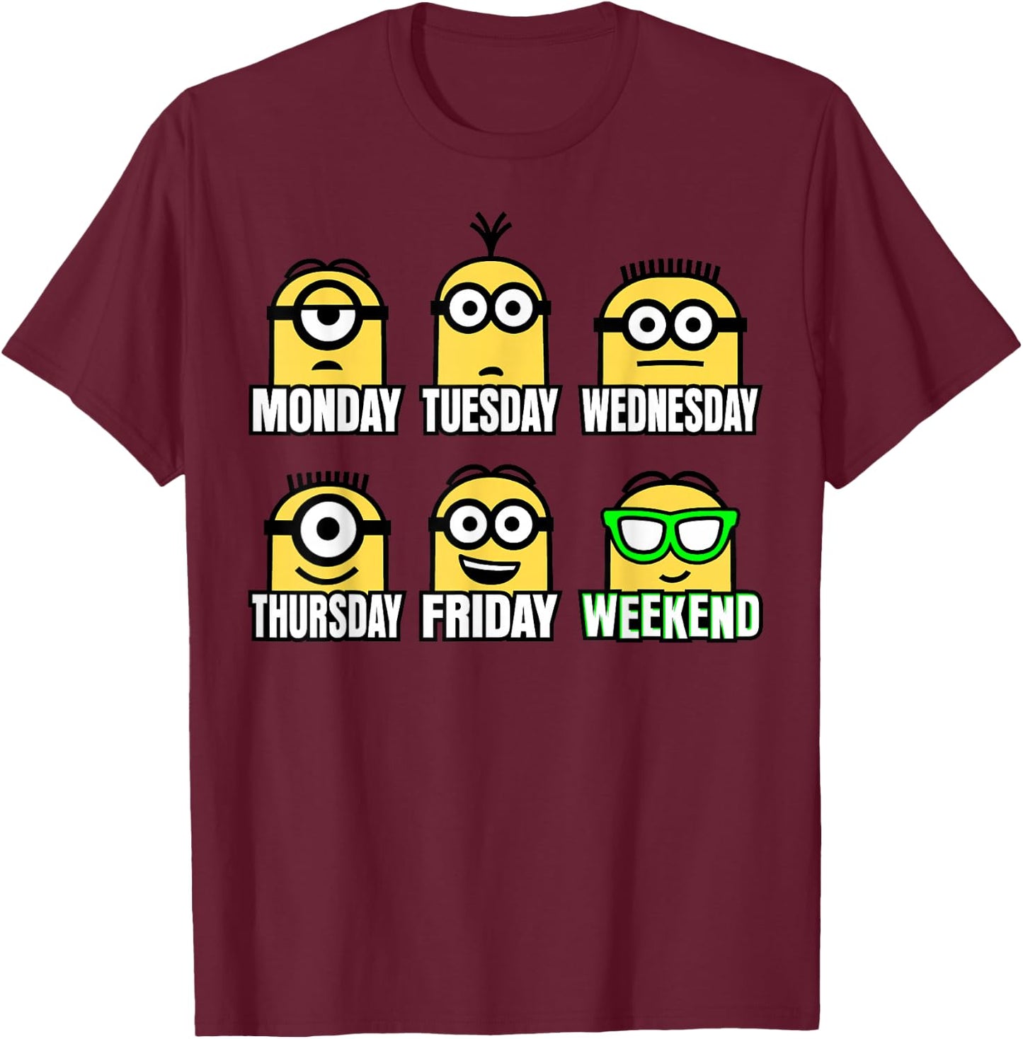 Despicable Me Minions Days and Expressions Of the Week T-Shirt - T-Shirt | Maroon