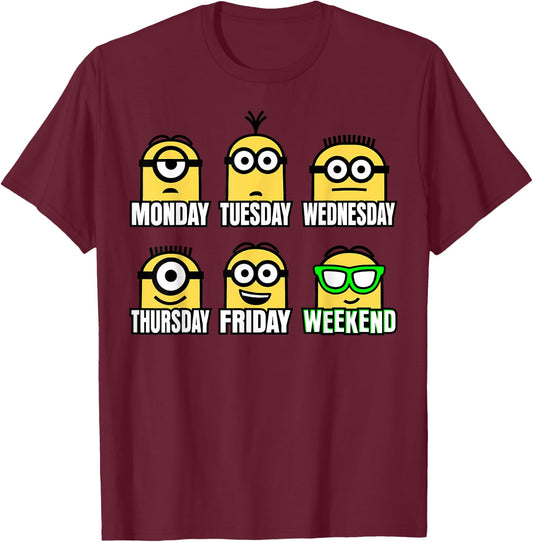 Despicable Me Minions Days and Expressions Of the Week T-Shirt - T-Shirt | Maroon