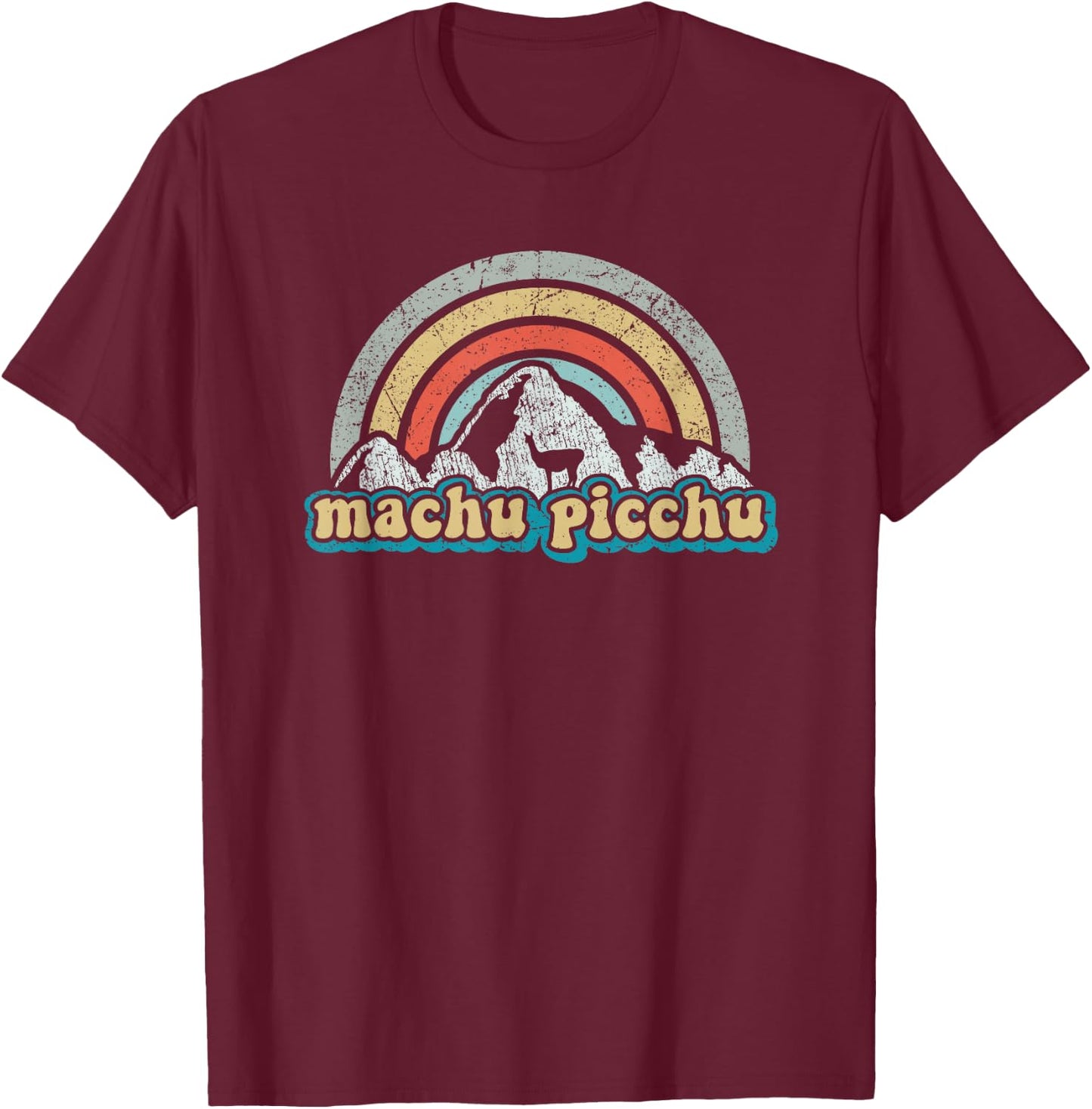 Machu Picchu Retro Llama | Cuzco Peru | Vintage Inca Trail T-Shirt - T-Shirt | Maroon