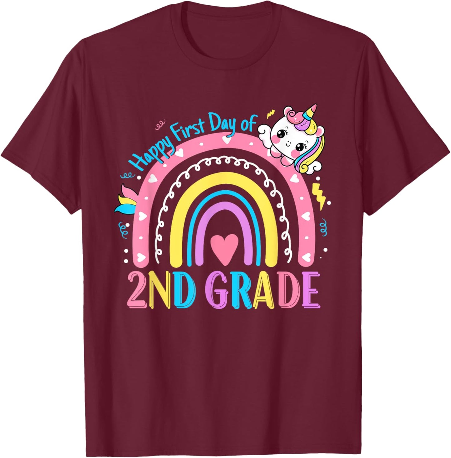 Second Grade First Day to School 2nd Grade Unicorn Girl Kids T-Shirt - T-Shirt | Maroon