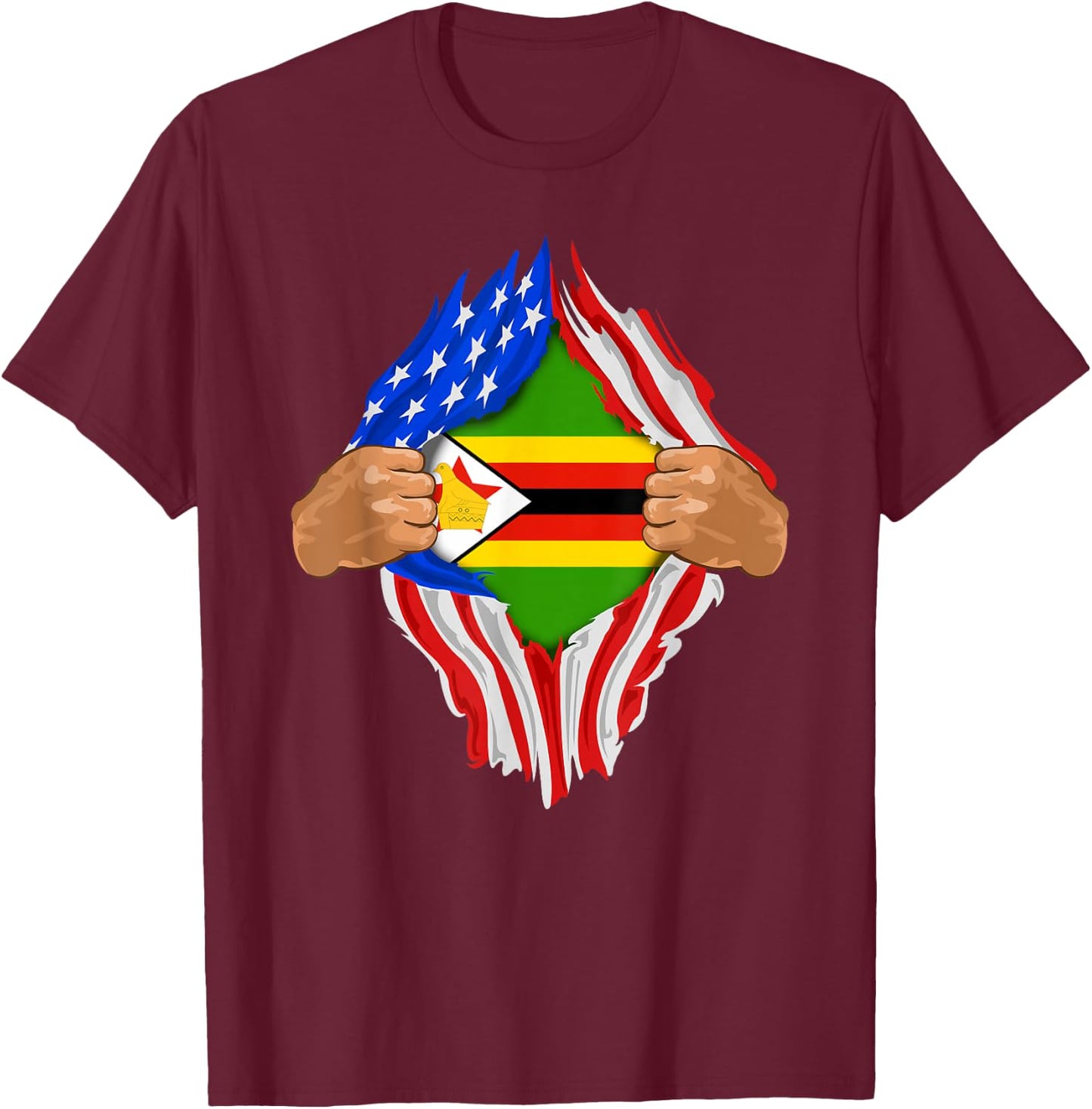 Zimbabwean Blood Inside Me | Zimbabwe Flag Gift T-Shirt - T-Shirt | Maroon
