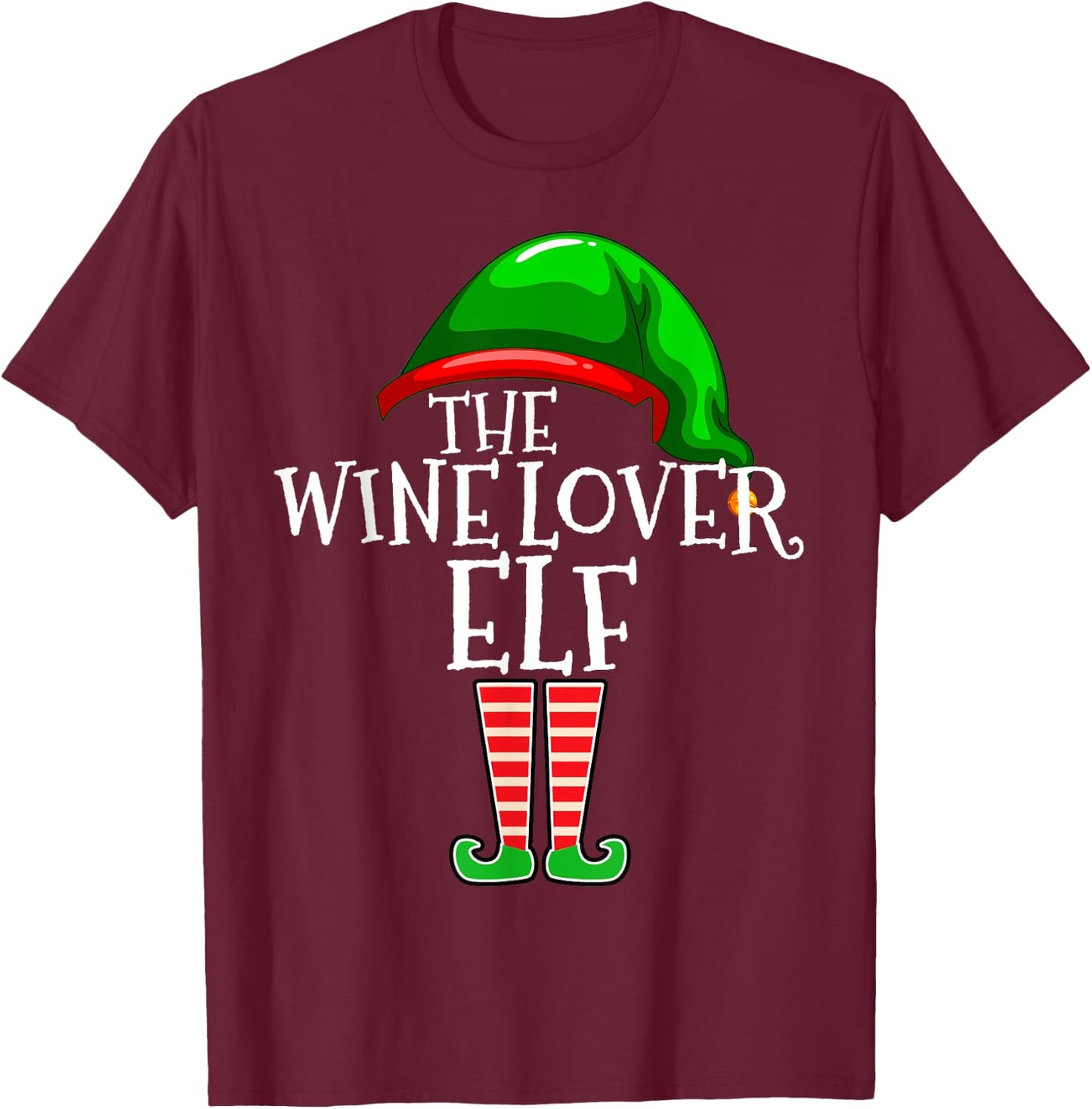 Wine Lover Elf Group Matching Family Christmas Gift Drinking T-Shirt - T-Shirt | Maroon