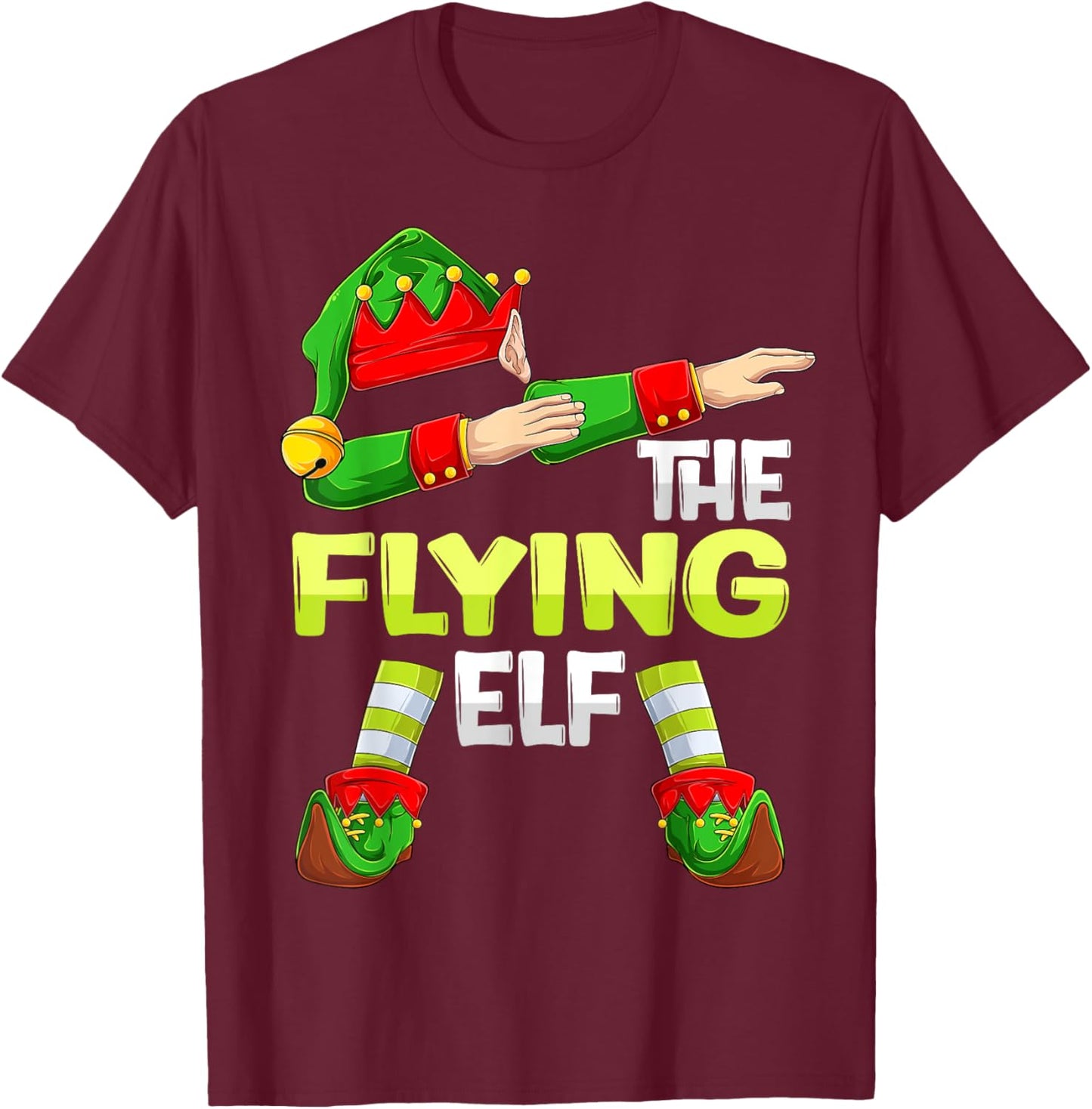 Dabbing Elf Christmas Pilote Pilotes Airplane The Flying Elf T-Shirt - T-Shirt | Maroon