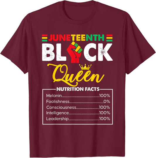 Juneteenth Black African Queen Nutritional Facts T-Shirt - T-Shirt | Maroon