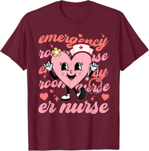 Retro Emergency Room Nurse Valentines Day Hearts Stethoscope T-Shirt - T-Shirt | Maroon
