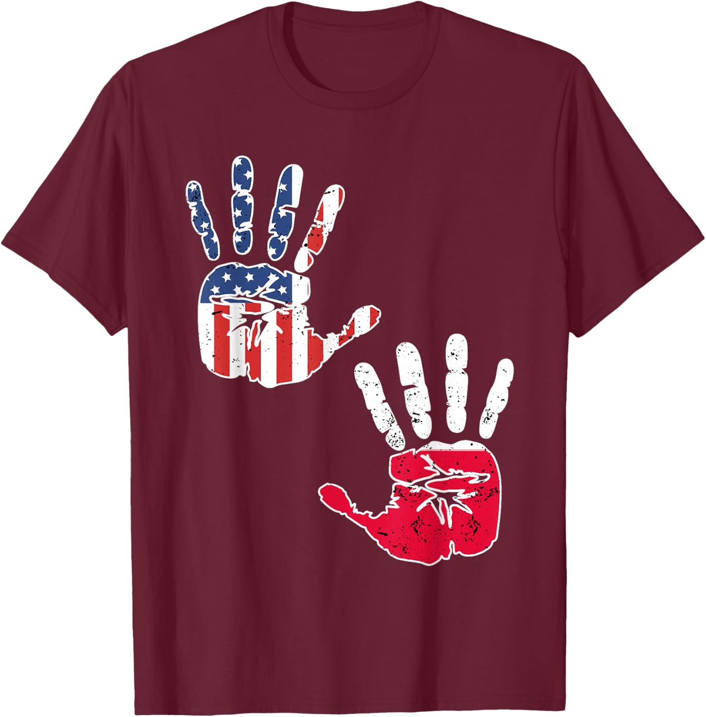 USA Poland Handprint Shirt Proud Polska Flag Polish American T-Shirt - T-Shirt | Maroon