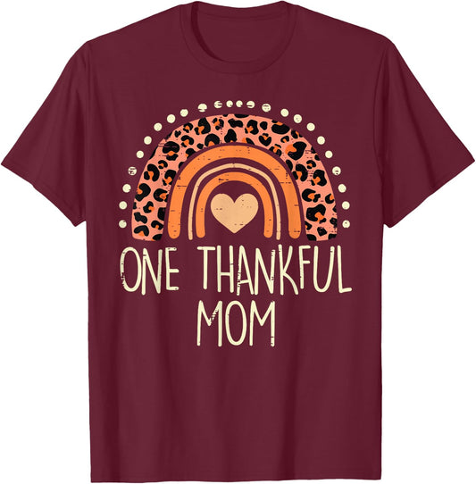 Fall Rainbow One Thankful Mom Thanksgiving Mama Women T-Shirt - T-Shirt | Maroon