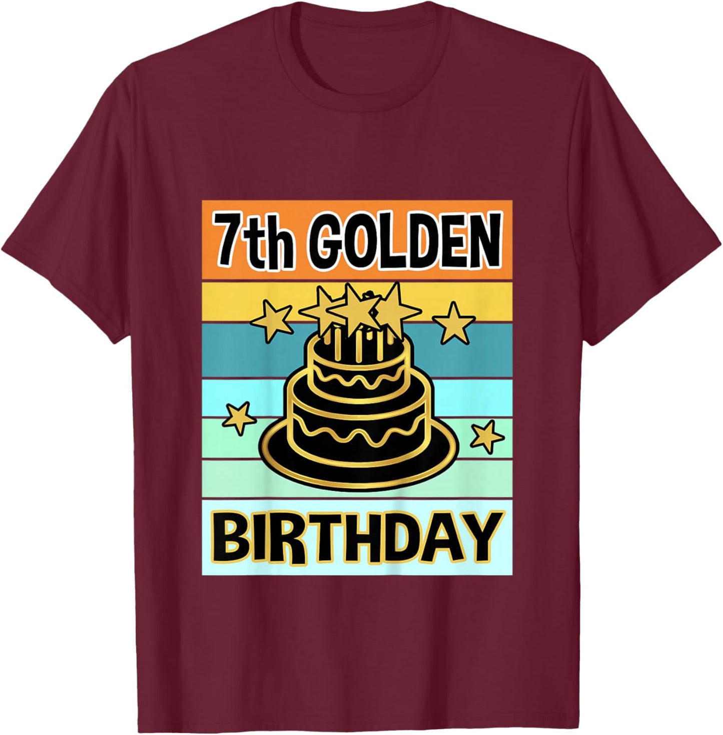 Kids 7th Golden Birthday Shirt My Birthday Golden Boys Girls T-Shirt - T-Shirt | Maroon
