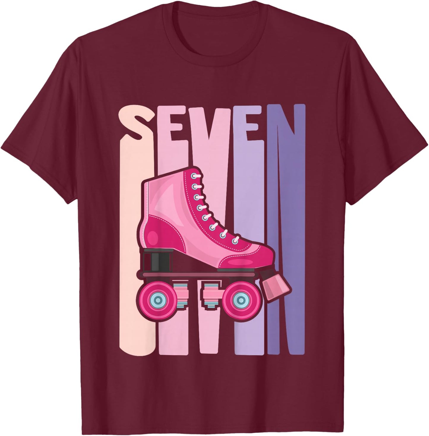 7 Year Old Cute Roller Skating Birthday Girl 7th B-Day T-Shirt - T-Shirt | Maroon