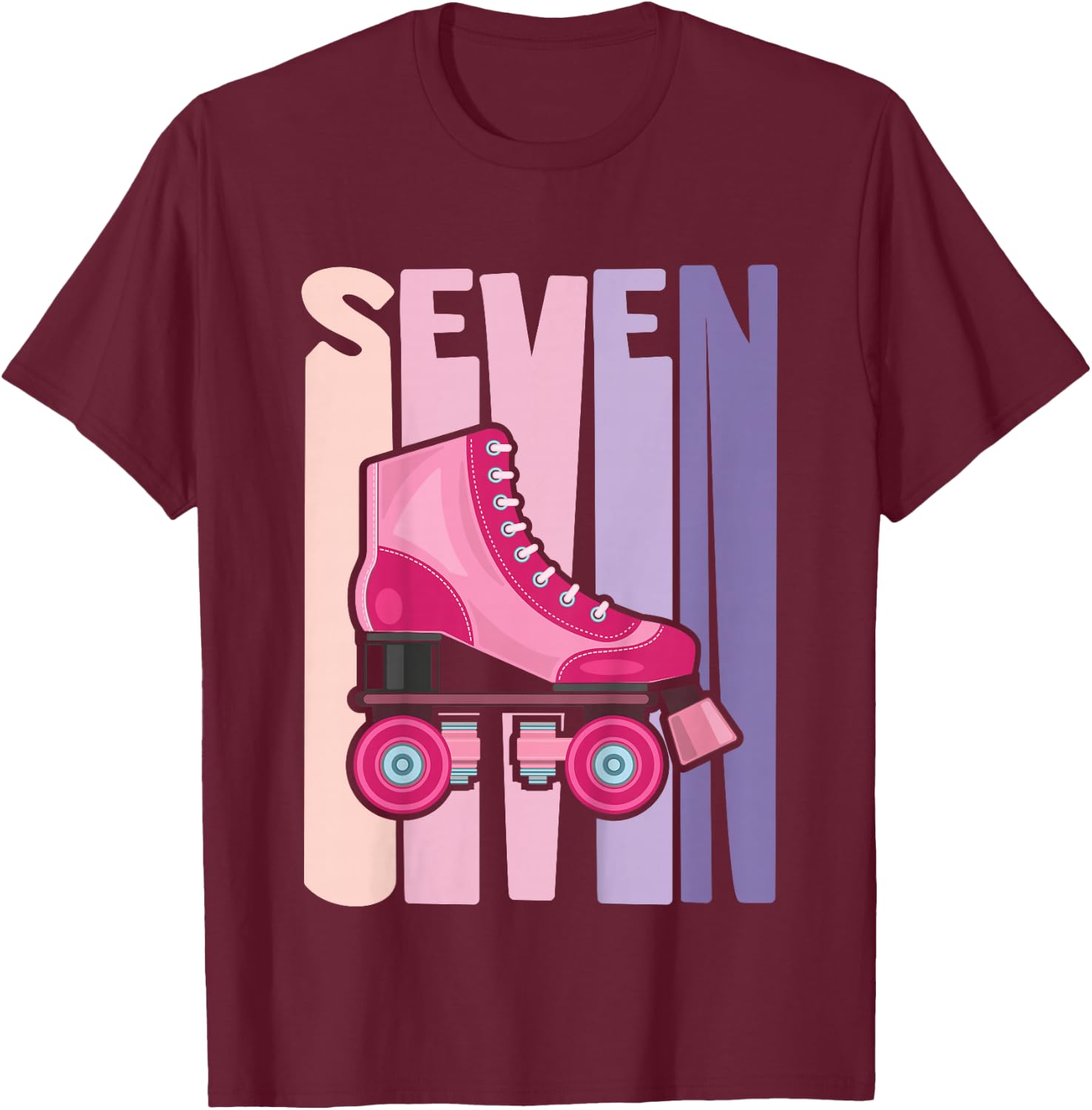 7 Year Old Cute Roller Skating Birthday Girl 7th B-Day T-Shirt - T-Shirt | Maroon