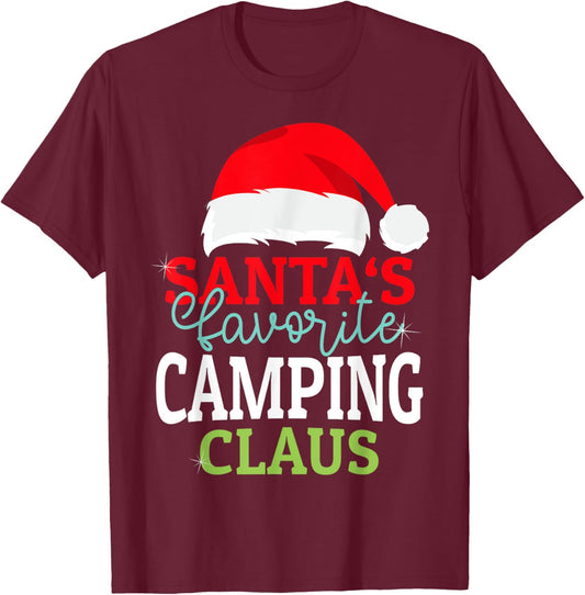 Santa's Favorite Xmas Camping Christmas Claus PJS T-Shirt - T-Shirt | Maroon