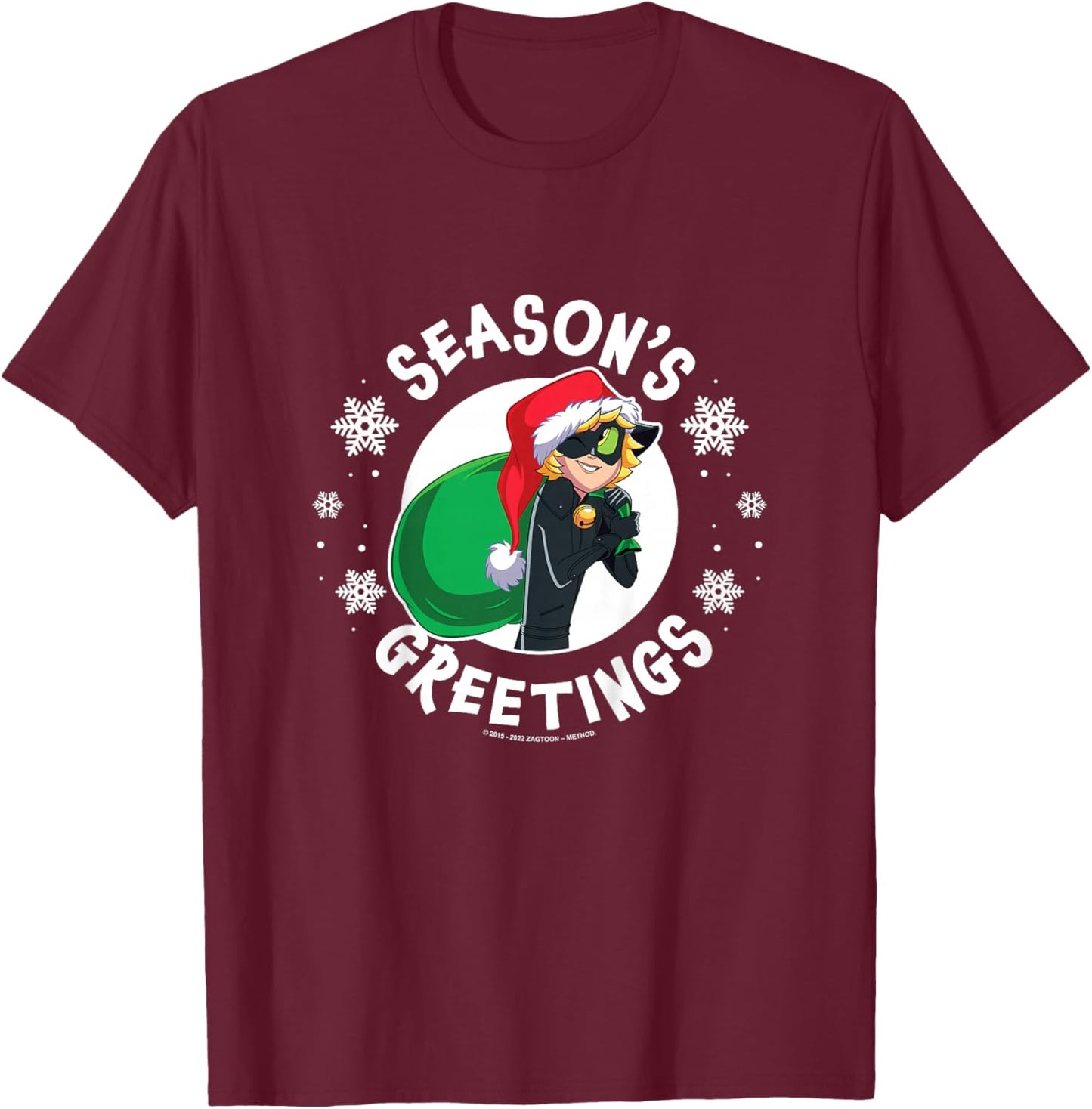 Kids Miraculous Lady Bug - Cat Noir Seasons Greetings T-Shirt - T-Shirt | Maroon