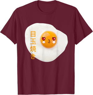 Cute Japanese Fried Egg Face - Anime Style Kawaii Food T-Shirt - T-Shirt | Maroon