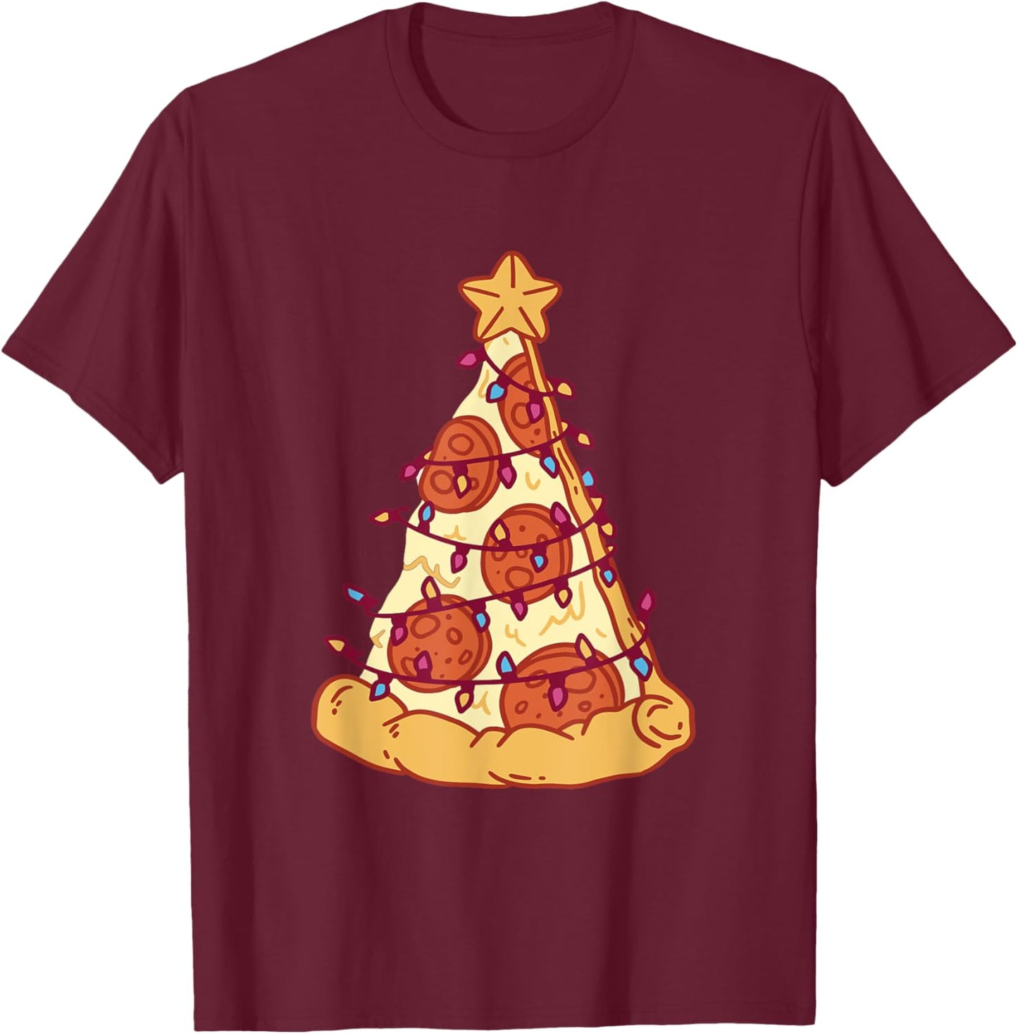 Pizza Christmas Tree Pepperoni Pizza Slice Food Xmas Party T-Shirt - T-Shirt | Maroon