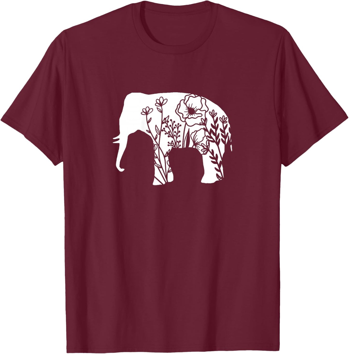 Girls Floral Elephant with Flower Graphic for Teens Mom T-Shirt - T-Shirt | Maroon