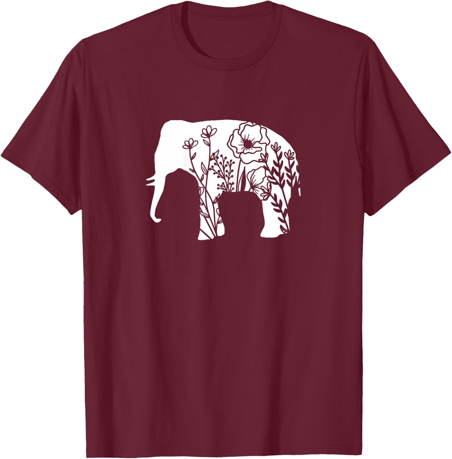 Girls Floral Elephant with Flower Graphic for Teens Mom T-Shirt - T-Shirt | Maroon