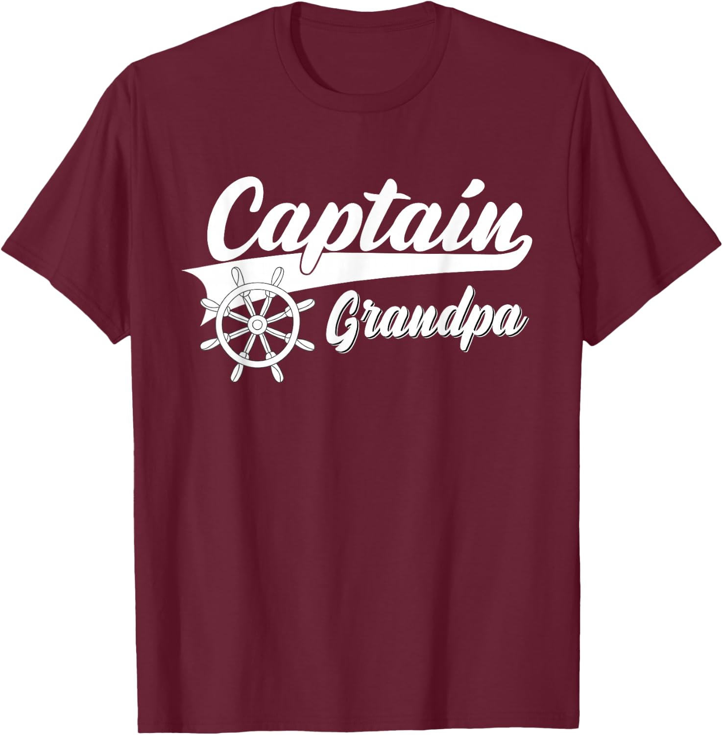 Captain Grandpa Boating Anchors & Wheel | Boat Captain T-Shirt - T-Shirt | Maroon