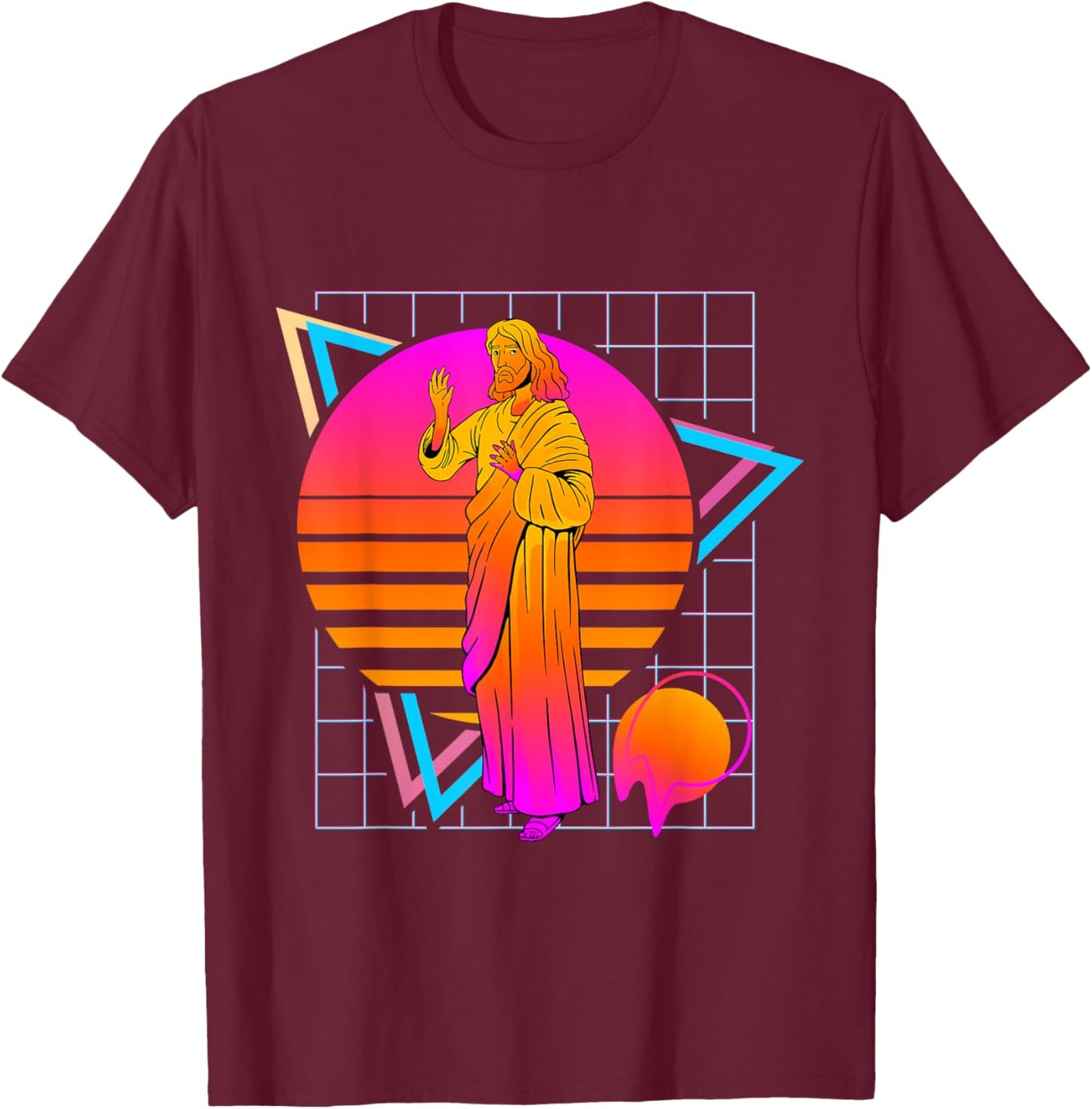 Jesus Retro 80s Style Vintage Religion T-Shirt - T-Shirt | Maroon