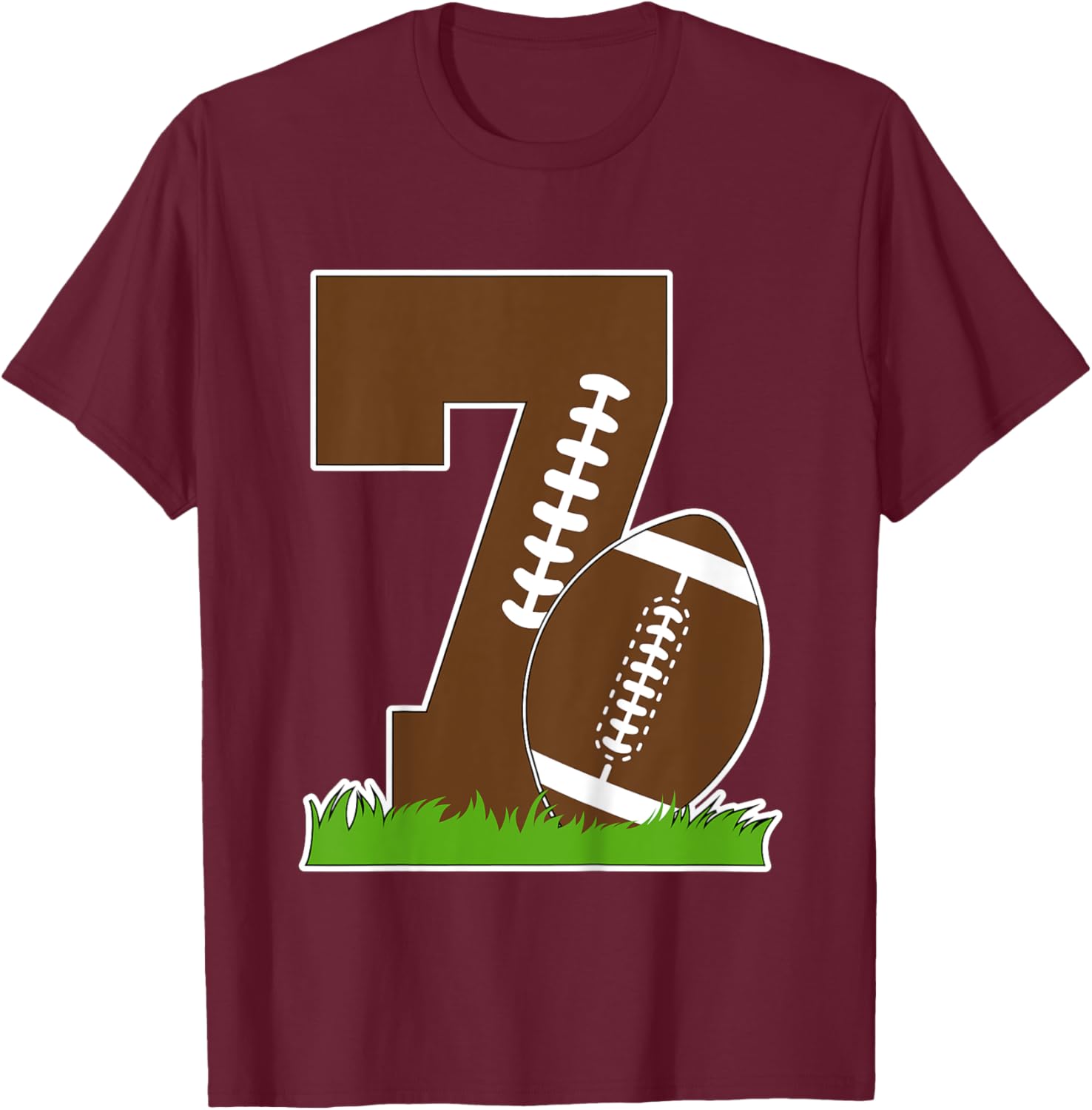 Kids 7th Birthday Football Boy Seven Year Old Football Player T-Shirt - T-Shirt | Maroon
