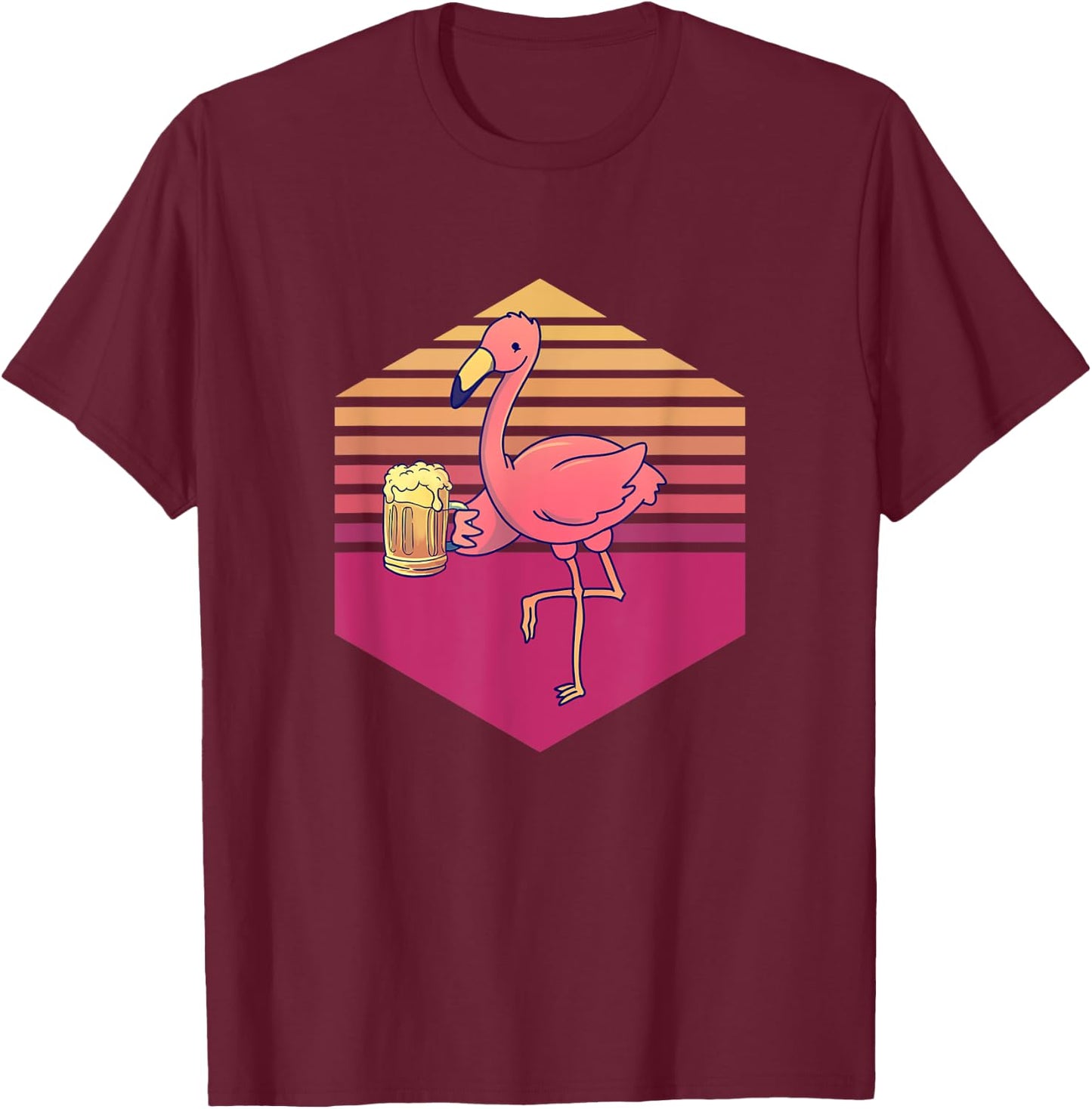 Flamingo Drinking Beer Vintage T-Shirt - T-Shirt | Maroon