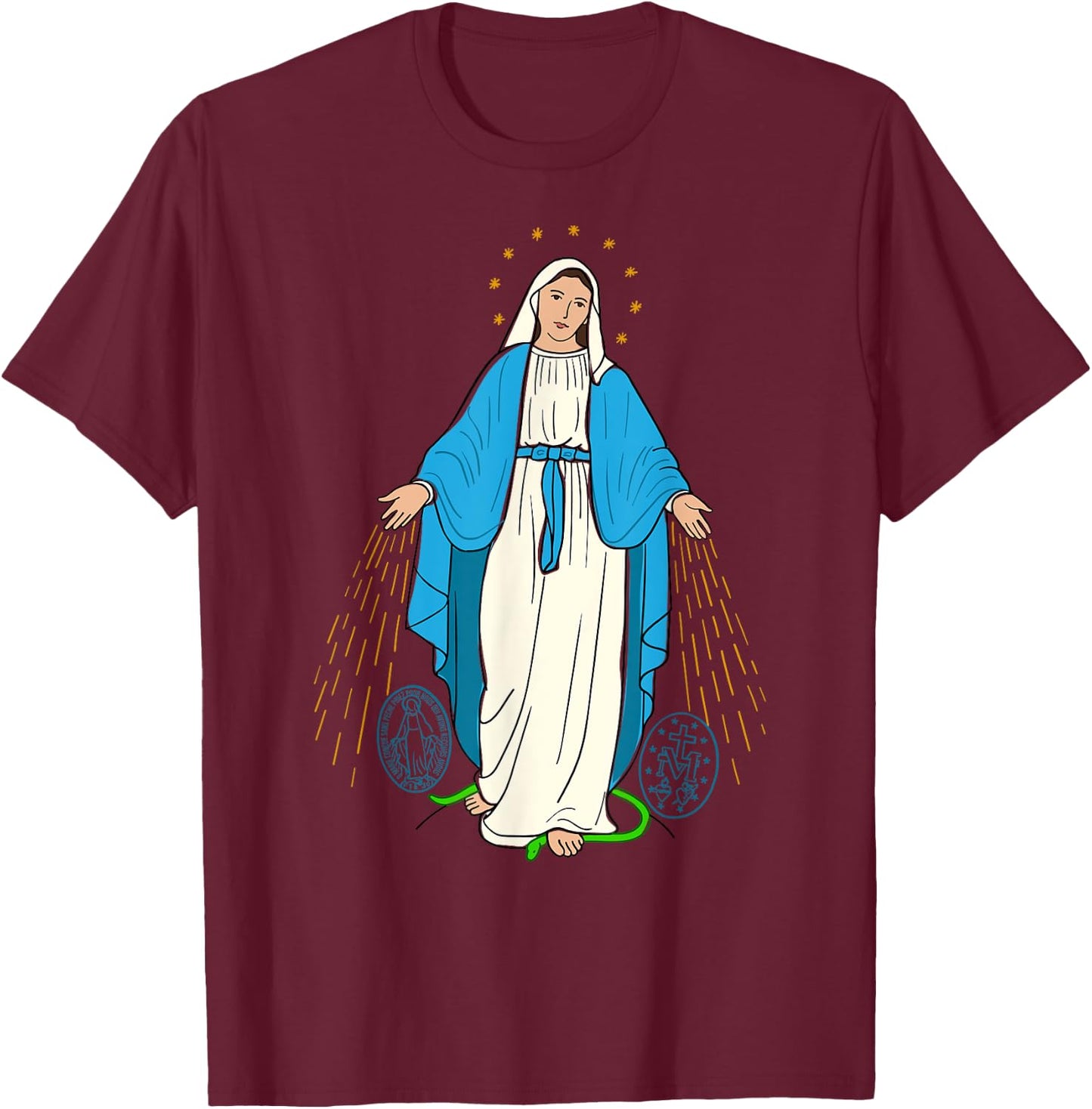Our Lady of Grace - Virgen de la Medalla Milagrosa T-Shirt - T-Shirt | Maroon